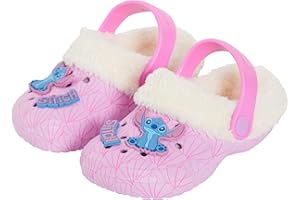 Disney Girls Stitch Clogs Borg Fur Fleece Lined with Charms Kids Slippers House Shoes Fluffy Sandals