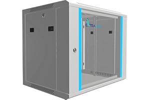 Extralink Armario Rack de 19" 9U - Armario de Red de 450mm, para Montaje en Pared o Suelo, hasta 60 kg, Puerta de Cristal Templado, Apertura de 180° Gris - para Red doméstica y Equipos informáticos