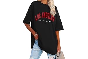 Dresswel Koszulka damska oversized California z nadrukiem w stylu vintage, krótki rękaw, okrągły dekolt, na lato, luźna bluzka, długa tunika, top dla nastolatek i dziewcząt