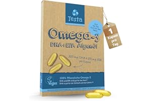 Omega 3 Vegan Algenöl – Hochdosiert 325mg DHA + 150mg EPA pro Kapsel - Nur 1 Kapsel pro Tag - Unterstützt Herz, Gehirn und Au