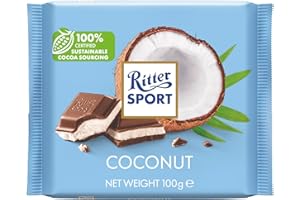 RITTER SPORT Cocco, Tavoletta di Cioccolato al Latte Ripieno di Cocco, Cacao 100% Certificato Sostenibile, 100g