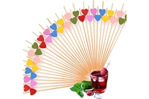 Bâtons À Cocktail,Saijer Jetable Pics Piques À Cocktail En Forme De Coeur Bambou Choix De Nourriture Signe De Fruits Cure Dents Pour Gâteau Dessert Salade Légume Brochette 200 PCS 12Cm Pics à cocktail