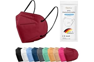 TubeRoo FFP2 Maske Bunt farbig 1/5/10/20/50/100 Stück Masken aus Deutschland, Made in Germany, weiche runde Ohrschlaufen Bänder, Atemschutzmaske, Mundschutz, Schutzmaske, Staubmaske, Feinstaubmaske