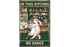 CREATCABIN Panneau Vintage en Métal Rétro en Forme de Chat-Plaque de Peinture en Fer-Décoration Murale à Suspendre pour Salon-Cadeau Chat D'Amour-30x20cm-Nous Dansons dans la Cuisine