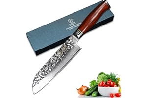 YARENH Cuchillo Santoku Damasco 18 cm - Cuchillos de Cocina profesionales de Acero de Japoneses Damasco & Mango de Madera Dalbergia - Cuchillo Cocina Global HTT-Serie