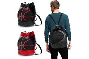 DHSWNNG Torba do koszykówki, 2 sztuki, siatka na piłkę, składana, torba na piłkę, wielofunkcyjna, plecak ze ściągaczem, przenośna siatka na piłkę do tenisa i siatkówki (czerwona i czarna)