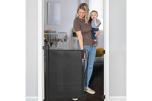 YOOFOR Barrière de Sécurité Escalier Rétractable pour Bébés et Chiens, 0-140 cm, 85 cm de Haut, Barrière Extensible Opération à Une Main, Barrière Escalier pour Les Escaliers/Portes/Couloirs (