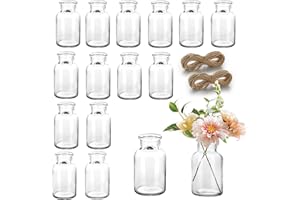 Otauoaea Lot de 15 mini vases en verre de 130 ml pour décoration de table de mariage avec 2 x 8 m de ficelle de jute - Petits vases en verre - Décoration de table