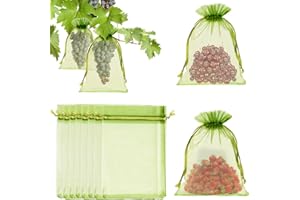 KINGLAKE 50pcs Fruit Protection Netting, 20x30cm Sage Green Organza Gift Bags, Large Garden Plant Protect Net for Fruits, Tree, Strawberry, Grape, Insects Barrier, Vegetables Mesh Bags