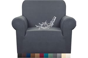 Granbest Premuim Water Repellent Armchair Covers 1 Piece Stretch Chair Slipcover for Living Room Non Slip Chair Protector Jacquard Sofa Cover 1 Seater Chair Covers (1 Seater, Grey)