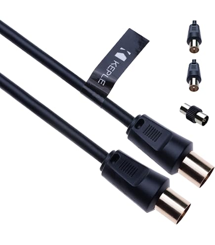 Cavo Antenna TV CDL 5m Con Connettori Placcati Oro E Adattatore F-F – Maschio-Maschio, Per Estensione O Collegamento Aereo, Nero