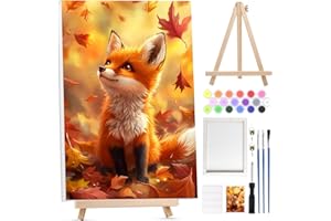 Bowetile Renard Automnal Peinture par Numéros pour Adultes Avec Cadre, Kit Peinture Numero Adulte Débutants Kit Toile avec Chevalet en Bois, DIY Peinture Acrylique pour Décoration 20x30cm