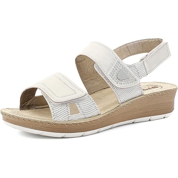 Inblu Sandali Donna Con Doppio Strappo E Dettaglio Strass, Plantare In Vera Pelle, Suola Bicolore, Tacco 4 Cm, Plateau 2 Cm, Taglie 35-41