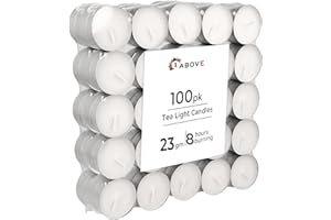 1ABOVE 100 Pack 8 Hour Long Burning Unscented Tea Light Candles, Long Lasting, Cotton Wicks Ideal for Weddings, Birthdays, Parties, Restaurants, Massage Parlors, Spa