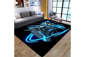 MANGGUO Tappeto Camera da Letto Moderno Gamer Controller 3D Soggiorno Tappeti Antiscivolo Graffiti Console di Gioco Nero Bleu Flanella Crawl Tappeto (Bleu, 120x180 cm)