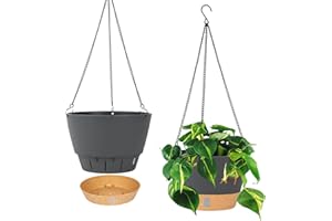 QCQHDU 2 Stück 25,4 cm Blumenampel Hängend ür Innen und Außen,Hängetopf mit Drainageloch für Pflanzen,3-Haken-Blumentöpfe zum Aufhängen,Hängepflanzen Topf für Garten und Haus (grau)