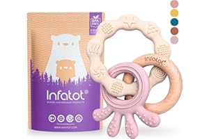 Infatot® Silicone Teether Toys for Babies 0-6 Months – Whale Octo – Baby Teething Toy Soothers & Teethers, Chew Toy for Newborns, BPA-Free Sensory Baby Toy – Cream & Coral
