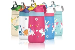 FEIJIAN Gourde Isotherme Enfant avec paille - 350ML/400ML Bouteille Isotherme Enfant - Sans BPA Tritan, Anti-fuite reutilisable pour l'école, Les Sports et la Maternelle