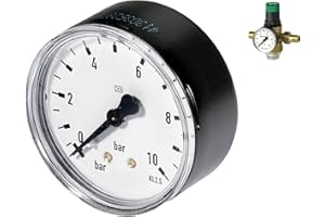 Ritzer Manometro con attacco 1/4", filettatura posteriore, 1/4", Ø 63 mm, M07M, passo 0-10 bar, per riduttore di pressione Honeywell Braukmann