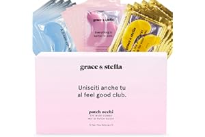 Patch Occhi (72 Paia, Oro, Rosa, Blu) – Rimuove Occhiaie, Borse e Rughe – in Gel – Maschera Vegan, Non Testata Sugli Animali –by grace & stella