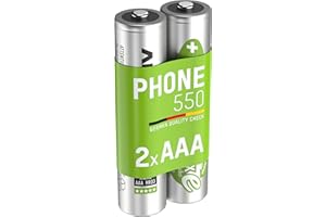 ANSMANN Piles AAA 550 mAh NiMH 1,2 V Rechargeables (Lot de 2) – Piles Rechargeables pour téléphone Fixe sans Fil, babyphone, Talkie-walkie – Accumulateurs AAA à Faible autodécharge