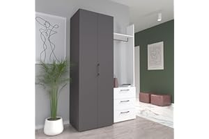 Forte Möbel Kompaktgarderobe, Holzwerkstoff, weiß/Uni Wolfram grau, B x H x T: 134 x 206,5 x 42 cm
