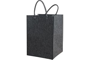 DuneDesign 100 litrów filcowy kosz na pranie do noszenia – sk?adany – wysoko?? 60 cm – XL kosz na pranie w kolorze szarym