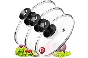 KADAX Zestaw pokrywek do garnków, uniwersalna pokrywka ze szkła z uchwytem, odporna na wysokie temperatury, zestaw pokrywek do patelni, szklana pokrywka do garnków, patelni (16 + 18 + 20 cm, czarny i