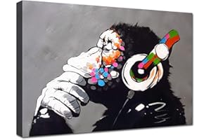 canvashop Quadro Banksy Dj Monkey 50x35 cm Stampe Su Tela Canvas Da Parete Quadri Moderni Soggiorno Arredo Casa Bansky Scimmia Street Art pop art