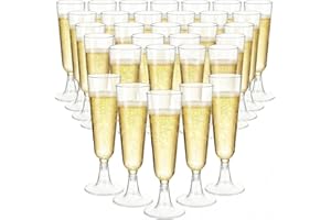 JinPhon 50 Flûtes à Champagne Plastique 160ml, Verres à Pied Transparents avec Base Amovible, Coupes de Champagne Réutilisables & Solides pour Mariage, Anniversaire, Soirée