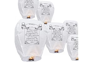 JIELUO 6 Pack Chinese Sky Lanterns - Eco Friendly, 100% Biodegradable Wire-Free Fire Resistant Paper Lantern to Release in Sky,Weddings & Parties & Festivals (Set of 6,White)