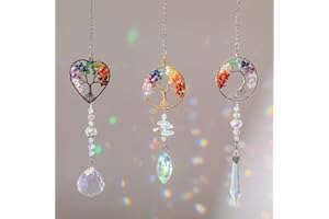 SOSPIRO 3PCS Crystals Sun Catcher Tree of Life Garden Hanging Ornament Heart Shaped Rainbow Marker Glass Crystal Ball Prism Pendant Sun Catchers for Windows Home Office Outdoor Decoration