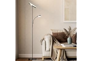 OUTON LED Floor Lamp with Reading Lamp, Mother/Father Parent & Child Uplighter and Spotlight Design, Dimmable Standing Lamp, Remote & Touch Control for Living Room Bedroom Office, Black