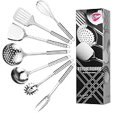Qixeva 7 Pieces Kitchen Utensils Stainless Steel Hanging Kitchen Utensils Set with Spatula, Slotted Spatula, Ladle, Skimmer,
