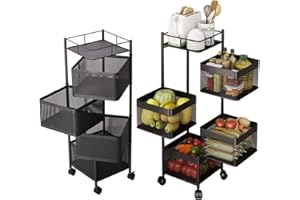 YBAYMY Küchenwagen auf Rollen,Drehbarer Rollwagen,Küchenrollwagen,Obstkorb Aufbewahrungsbehälter mit 4 Etagen,Küchenregal,Herausnehmbares Nischenregal,Badregal,Schwarz,für Küche Wohnzimmer Bad Lagerung