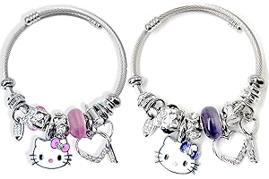 WKxinxuan Pulsera Gato kitty Niña, 2 Piezas Pulsera kitty Rosa Colgante Mujer, Gato Pulser es un Regalo de Cumpleaños para el Mejor Amigo de un niño o una niña