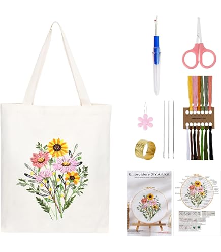 Kit Ricamo Per Principianti - 3 Schemi Fiori Con Punto Croce, Tessuto Stampato E Accessori - Foto 2