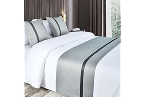 QRGMKL Silky Soft Bed Runners Solid Color Bed Scarf Bed Runner for Foot of Bed Contrast Color Bedspread Hotel Bedding Protector-Light Gray||2 Pillowcases(50X50cm)