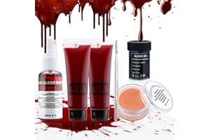 Beteligir Demonic Special Effects SFX Halloween Makeup Kit Scar Wax Kit (Scar Wax with Spatula Tool + Fake Blood Splatter Spray + Fake Blood Gel + Fake Blood + Fake Blood (01)