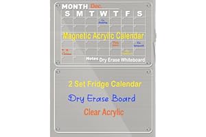 Loiion 2 Set Planning Frigo Magnetique, Calendrier Magnetique Frigo, Tableau Frigo Magnétique Transparent, Planning Mensuel Magnétique Effaçable, Comprend 4 Couleurs de Marqueurs