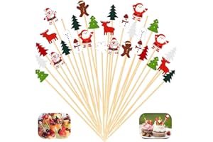 CAREDGO 200 Bastoncini di Bambù Natalizi Bastoncini Cocktail di Natale Stuzzicadenti Decorativi di Natale Segno Natalizio in Legno per Cocktail per Festa Tema Natale, 12,8 cm