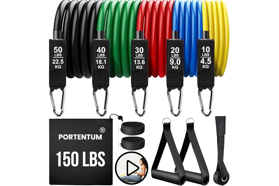 PORTENTUM Gomas elasticas musculación - Bandas elasticas para Yoga calistenia Gym Crossfit TRX Pilates Gimnasia en casa