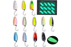 ‎NJORD KALASTUS Njord Kalastus Glow Spoon Set | Selbst Leuchtende und UV Aktive Forellen Spoon Set 12 Stück+Box | Extreme Leuchtkraft durch Speziallack | Forellen Köder Set | Spoons Forelle