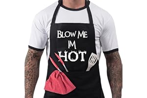 BANG TIDY CLOTHING BBQ Aprons for Men, Funny Cooking BBQ Apron in Black Cotton, Adjustable with 2 Pockets, Birthday, Christmas, Cooking Gifts for dad, chef, husband, him - Blow Me I'm Hot