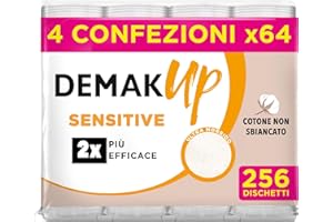 Demak'up Sensitive dischetti struccanti in cotone, Maxi Formato 4 confezioni da 64 dischetti, 256 dischetti totali