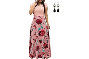 UUAISSO Donna Vestiti Eleganti Lunghi Floreale Casuale Abito Maxi Manica Corta Abiti Vestito da Cocktail Banchetto Sera