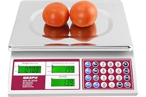 GRIPX Digitale kommerzielle Preisskala 30 kg für Lebensmittel Fleisch Obstprodukte mit grüner Hintergrundbeleuchtung LCD-Display Edelstahl Plattform Batterie enthalten