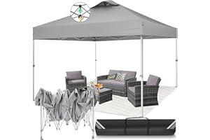 TOOLUCK Tonnelle Pliante 3x3 Imperméable, Barnum Pliant 3x3 avec évents, Tonnelle avec Bande Imperméable, UV 50+, 3 Niveaux de Hauteur réglables Barnum, pour Camping Mariage Plage Festival, Gris