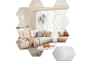 uinnossvc 12 Stück Spiegelfliesen Selbstklebend, Hexagon Spiegel zum Kleben, Klebespiegel Fliesenspiegel Acryl Spiegel Wand für Zimmer,Schlafzimmer Aesthetic,Bett,Wall,Living Room,Flur Deko