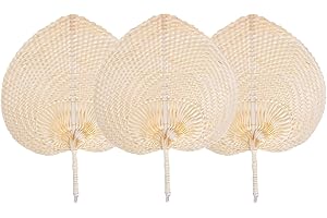 Sysdisen Natürliche Bastfächer, Herzförmiger Bambus Fan, Handgefertigter Fächer, Handfächer Kühlventilator Für Gewebte, Handgeflochtener Bast-Fächer Im Chinesischen Stil Handgewebter Fächer